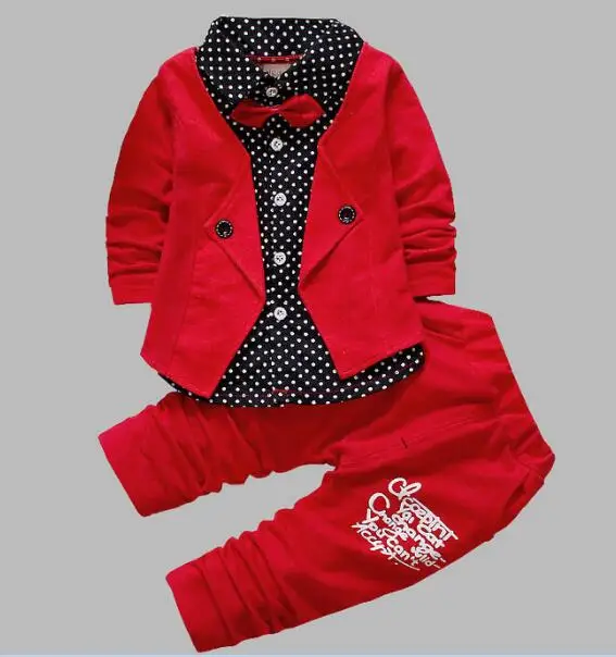 Г. Новая осенняя одежда для отдыха детский костюм модные две рубашки с галстуком для мальчиков и девочек, куртка+ брюки комплект из 2 предметов - Цвет: Красный