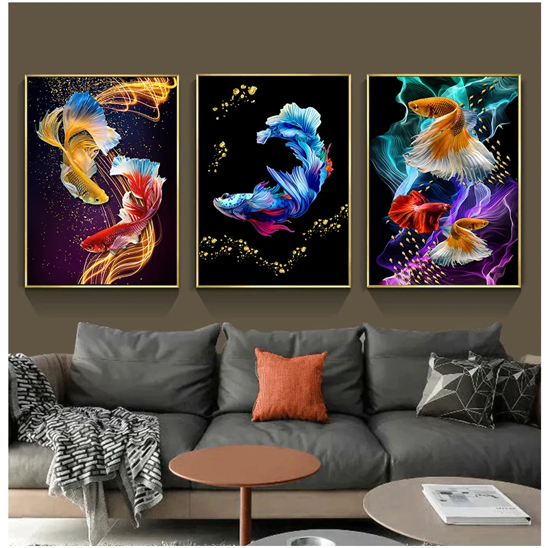 

Nordic Poster and Print Traditional Chinese Koi Fish Wall Art Canvas Painting Abstract Golden Goldfish Picture Animal Home Decor