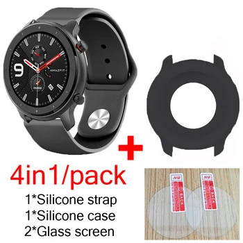 

4in1 pack for Xiaomi Huami Amazfit GTR 47MM 42MM strap silicone watchband with glass screen protector+soft cases cover shell