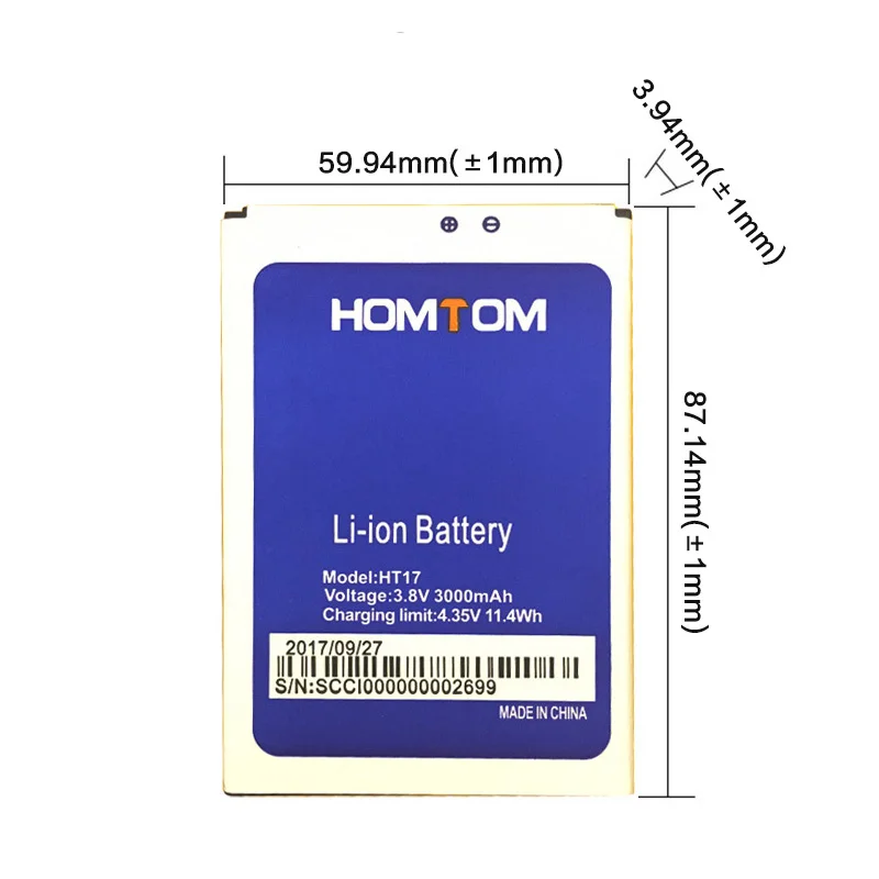 1 шт. Аккумулятор для телефона для HOMTOM ht17 HT 17 Pro Bateria Аккумулятор для мобильного телефона 3000 мАч