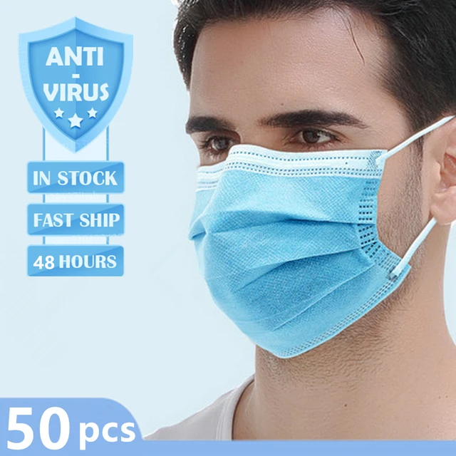 US $8.27  50pcs Disposable Antivirus Mask 3 Layer Anti-Pollution Face Masks Non-woven Dust Filter Mouth Masca