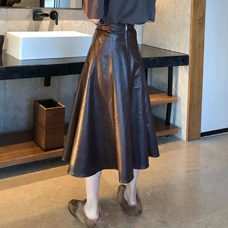 LANMREM женская кожаная юбка с высокой талией из искусственной кожи дикого цвета, тонкая весенняя юбка трапециевидной формы 19B-a561