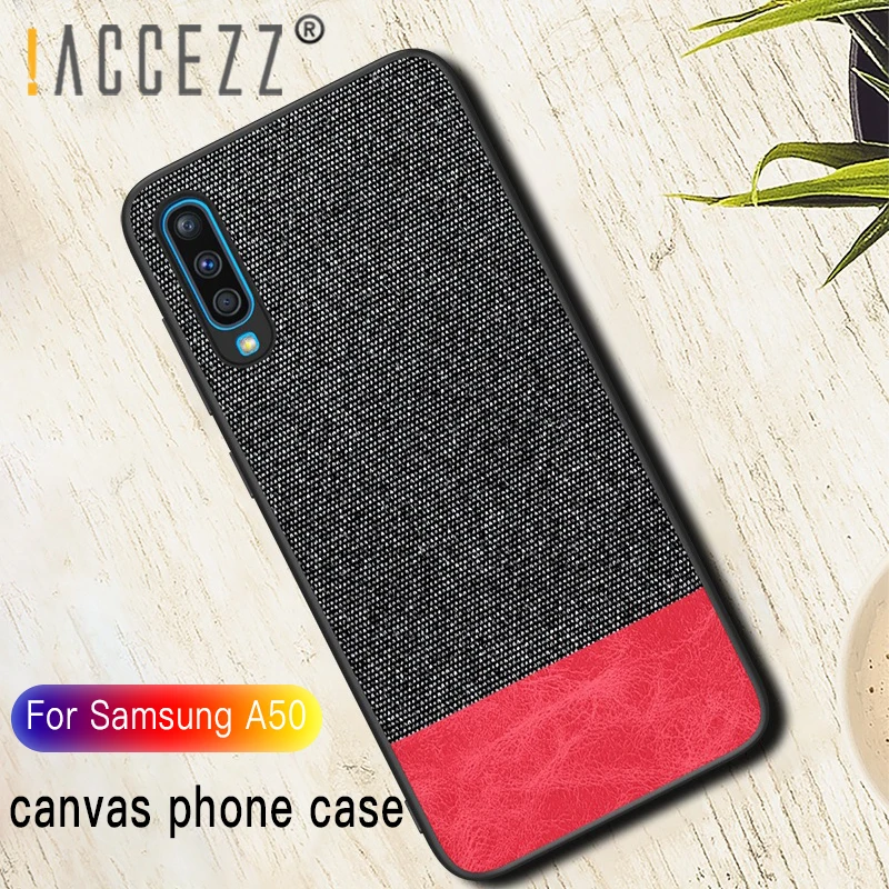 

!ACCEZZ Canvas Soft Phone Case for Samsung Galaxy A50 TPU Edge Fabric Splice Fashion Cloths Ultra-thin Quality Phone Back Cover