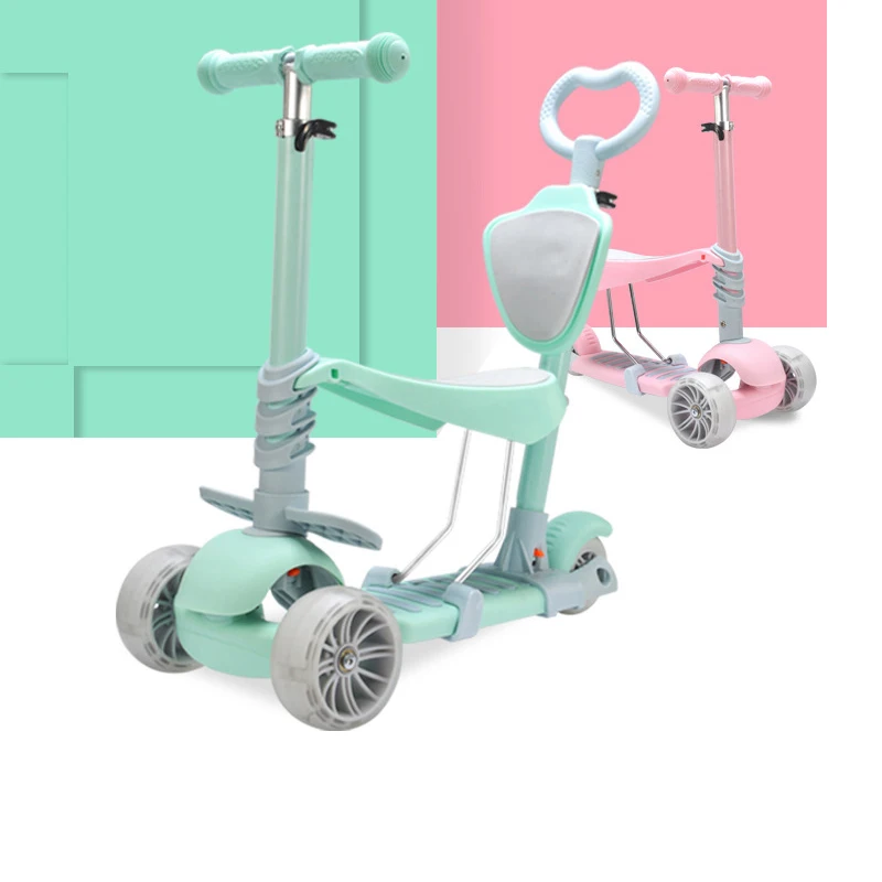 3 In 1 Flash Wheel Baby Scooter Toddler Bicycle Adjustable Push Trolley Baby Balance Car Kids Bike Ride On Toys 2-6years Old