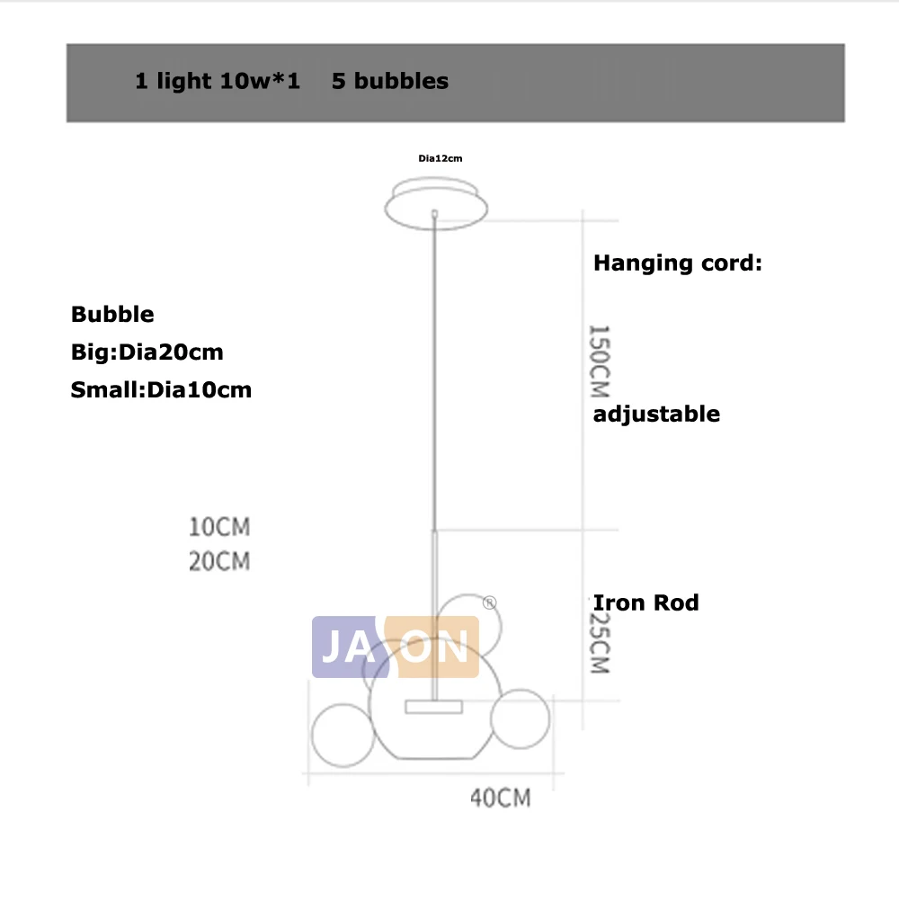 LED Постмодерн Нордик Железные Стеклянные Пузыри Дизайнерские Светодиодные Лампы.Светодиодные Светильники Люстры Подвесные.Светильники Подвесные Светильники.Подвесной Светильник.Освещение Для Столовой,Фойе и Спальни - Цвет корпуса: s size 1light 5ball