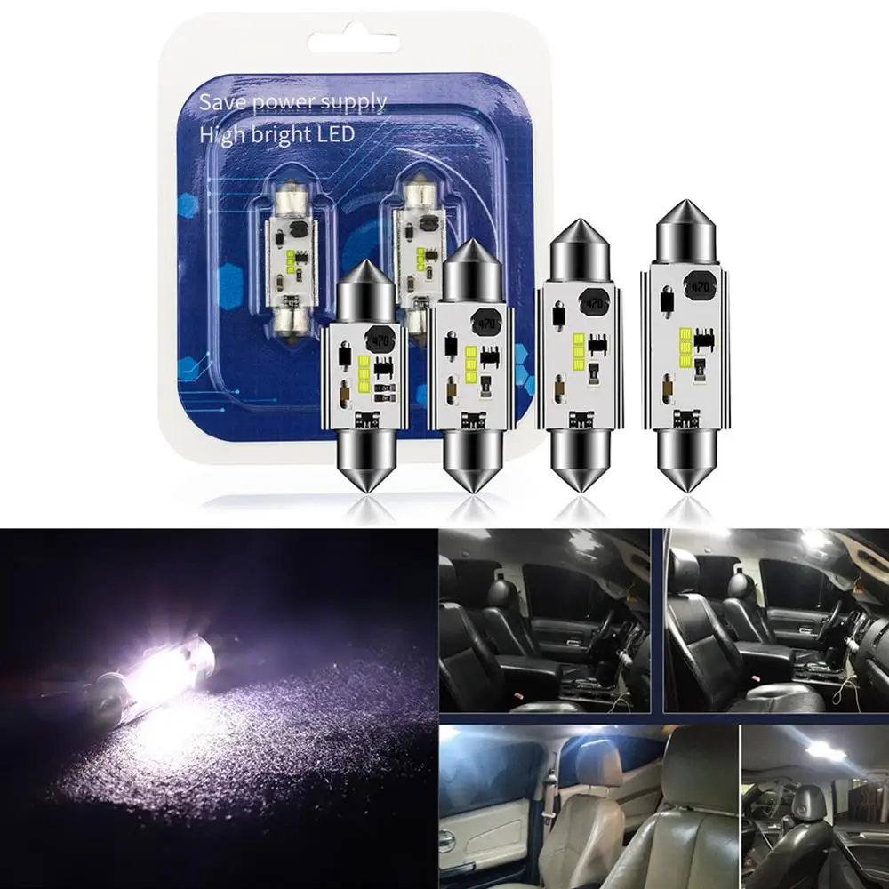 

2pcs LED CANBUS 6W 3 led bulb 31mm 36mm 39mm 41mm CSP Chips Car Festoon Light Interior Dome Plate Reading Lights Auto 6000K 12V