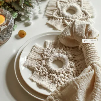 

Macrame Cup Pad Bohemia Table Mat Handmade Cotton Rope Weave Insulation Mats Wall Hanging Snowflake Pendant Christmas Decoration