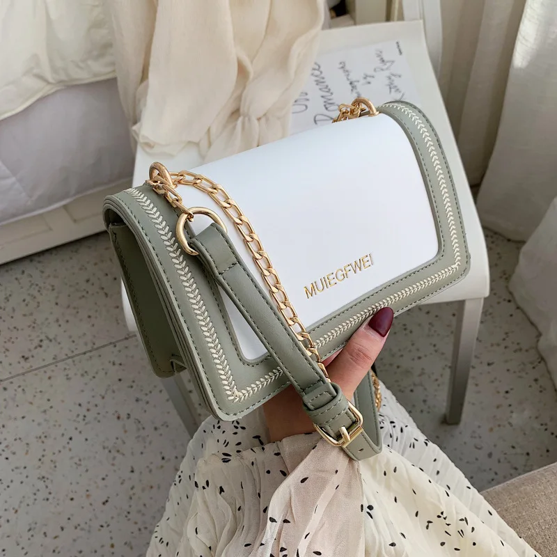 

New Tide Summer Simple and Fresh Small Square Bag Wheat Ear Car Stitching Chain Bag. luxury handbags women bags designer