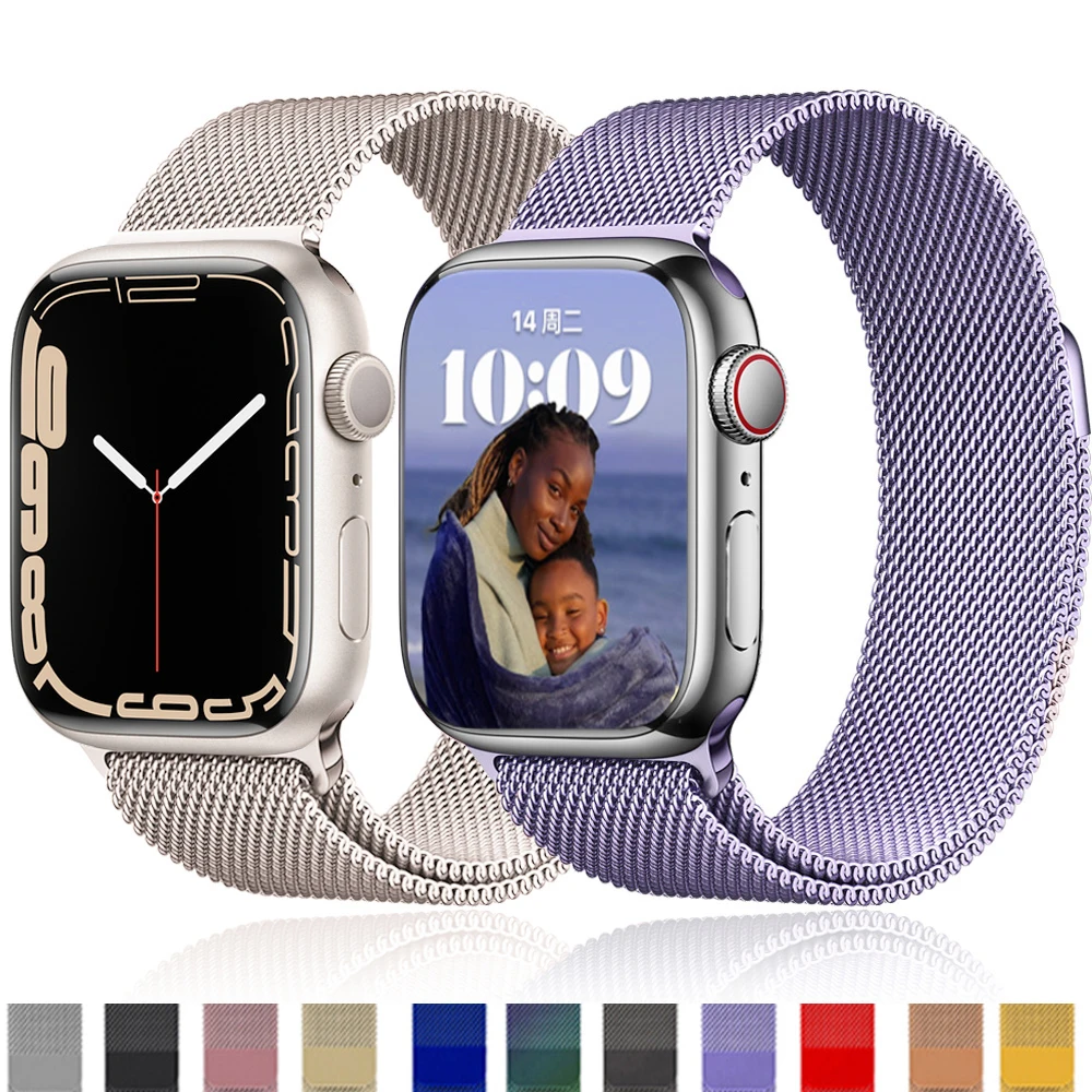 Metal Milanese loop Strap For Apple watch band 7 45mm 44mm 40mm iWatch Series 42mm38mm stainless steel bracelet magnetic 3456 se