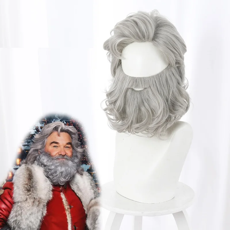 The Christmas Chronicles 2 Cosplay Wig  Santa Claus Wig + Free Wig Cap Silver Gray Whiskers Wigs for Xmas Role Cosplay (2)