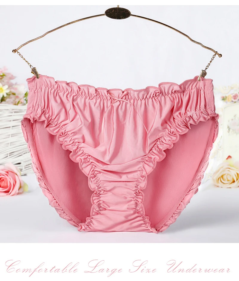 Women's Plus Size Mid Waist Bamboo Fibre Ruffles Rim Panties