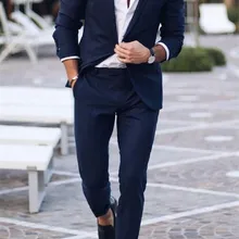 Темно-синие костюмы для мужчин, 2 предмета, блейзер делового костюма, костюм с лепестками, Homme Terno, вечерние костюмы(куртка+ штаны