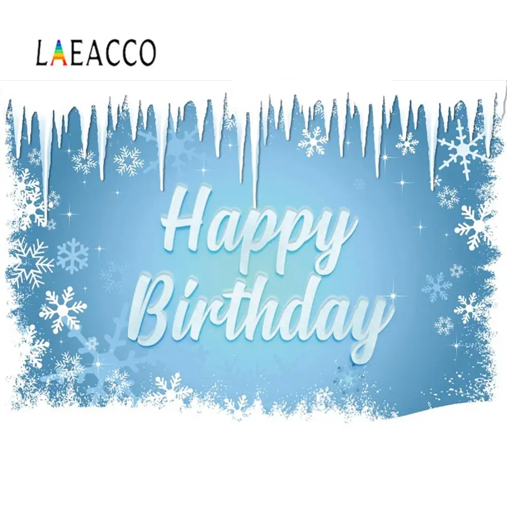 Laeacco Photography Backgrounds Winter Freeze Snow Happy Birthday Party Personalized Banner Portrait Photo Backdrop Studio | Электроника