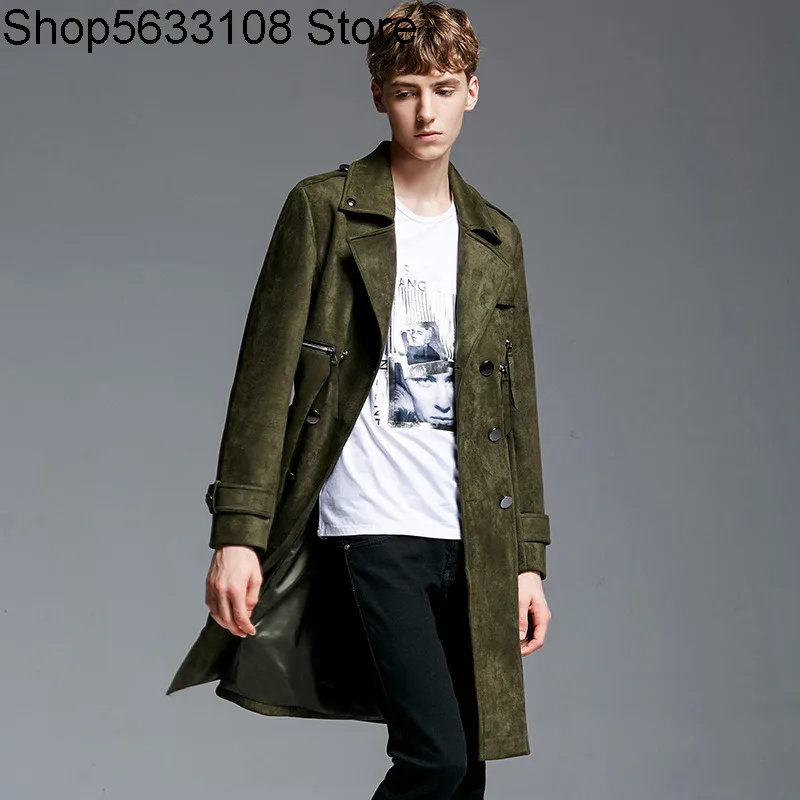 

Shuang Row Buckle Suede Windbreaker Male Autumn Deerskin Velvet Coat Medium Length Coat Big Code 11151