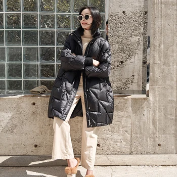 

Women Winter White Duck Oversized Down Coat Puffer Jacket Warm Parka Chaqueta Mujer 1042 YY1511