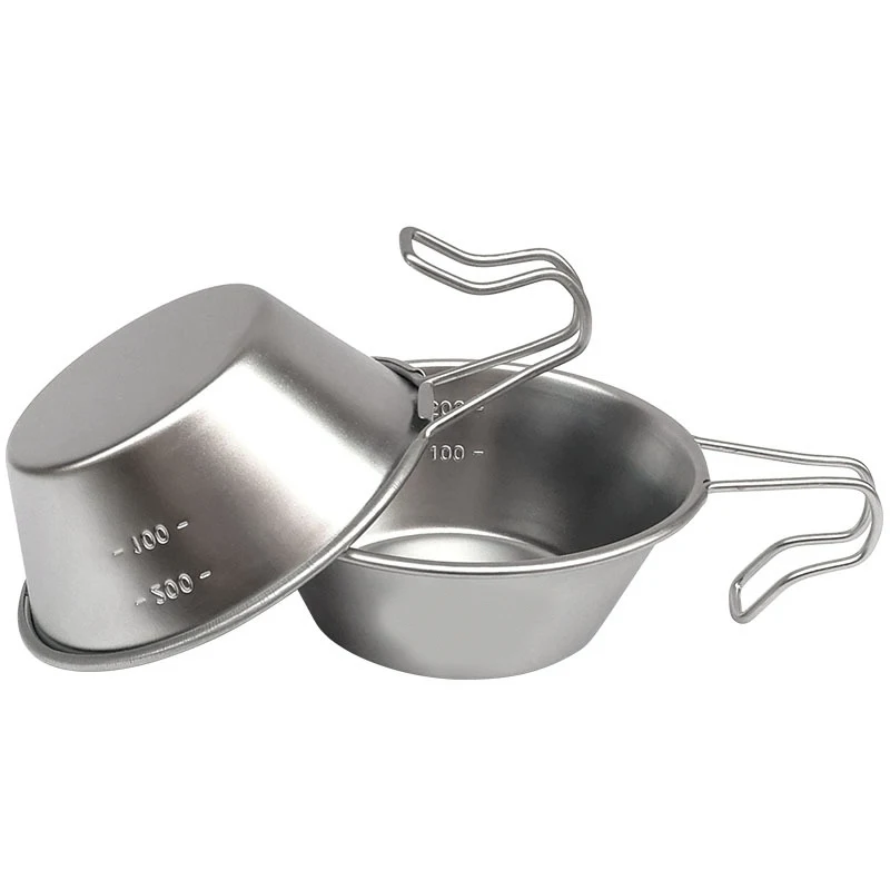 Stainless Steel Bowl Portable Camping Cookware Outdoor Mini Cup Tableware with Handle Anti-Scalding Small Bowl