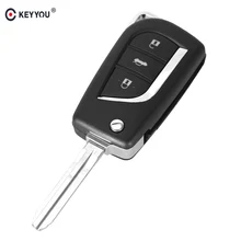 Keyyou carcaça de chave remota para toyota, para automóveis, dobrável, com 3 botões, toy43, corolla rav4 ex/toy48 lâmina
