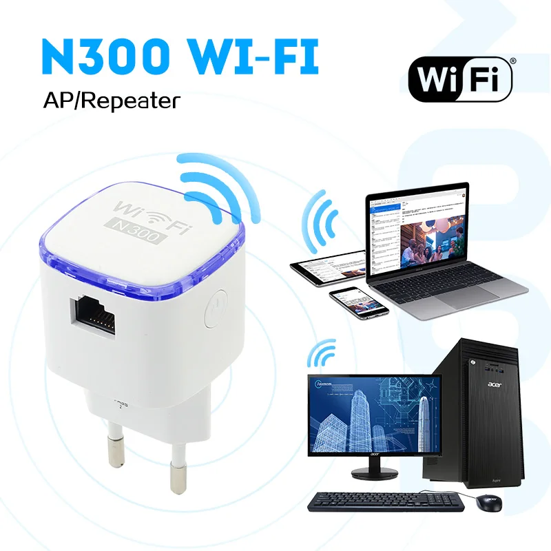 

300Mbps WiFi Range Extender Travel Wi-Fi Repeater/Internet Signal Booster Amplifier Ethernet Port for Travel WiFi Router/Home AP