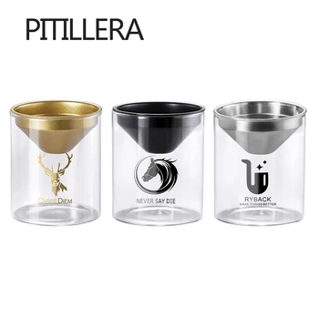 

PITILLERA Windproof Metal Ashtray Funnel Can Stainless Steel Glass Bottle 1pc Dust-proof Smoke Box Jar Men Car Ashtray
