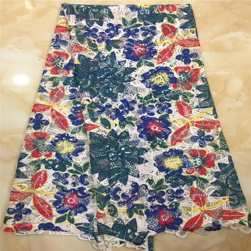 

Milk Silk Guipure Lace Fabric High Quality African Cord Lace Fabric Embroidered Chemical Lace Fabric 5 Yards multicolor