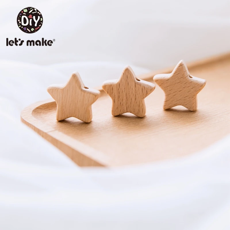 Let'S Make 25 мм 50 шт Буковые деревянные бусины с пятиконечной звездой деревянные Прорезыватели игрушки деревянные Прорезыватели для зубов Детские Прорезыватели