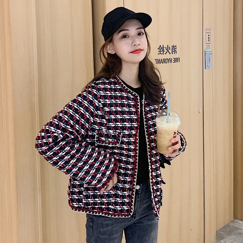 

School Season Graceful Coat 2019 Autumn New Style Korean-style Loose-Fit Hong Kong Flavor Vintage Tweed Women's Baseball Uniform