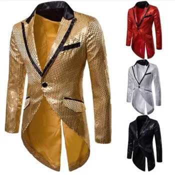 

Mens Slim Fit Sequin Tailcoat | 2018 Autumn Brand New Male Long Sleeve Frock Coat Man Party/Club/Wedding Suit Blazer Jacket