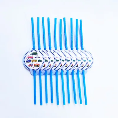 10pcs straws Строительные грузовики на день рождения одноразовые столовые приборы набор тарелок соломенные буквы Трактор Автомобиль Баннер Дети Мальчики вечерние принадлежности - Цвет: 10pcs straws