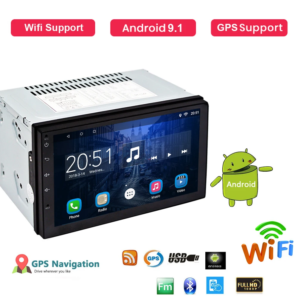 Универсальный 7 &quot2Din Android 9 1 автомобильный стерео аудио радио 1024*600