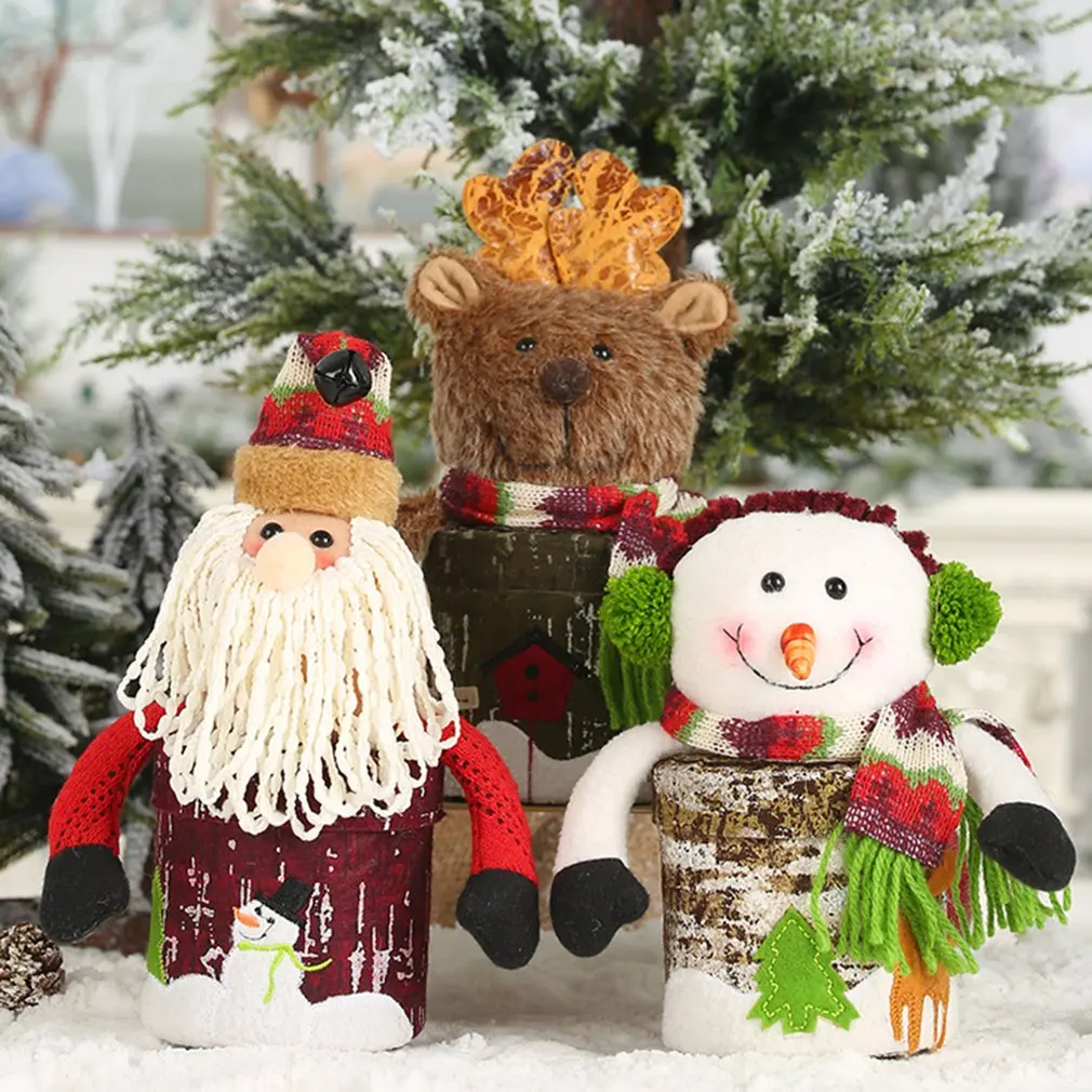Christmas Candy Cans Bark Paper Candy Box Cartoon Doll Creative Candy Cans Christmas Decorations Old Man Snowman Deer
