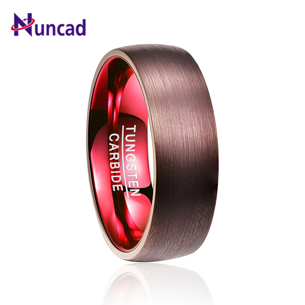 Ceny NUNCAD 8mm wolframu pierścień karbidowy Plated brązowy czerwony Dome wolframu pierścień zaręczynowy ślub marki pierścionki męskie Comfort Fit T101R