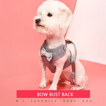 

Pet Dog Cat New Bow Chest Belt Breathable Adjustable Pet Vest Small Medium Cat Dog Teddy Chihuahua Bow Chest Strap Traction Rope