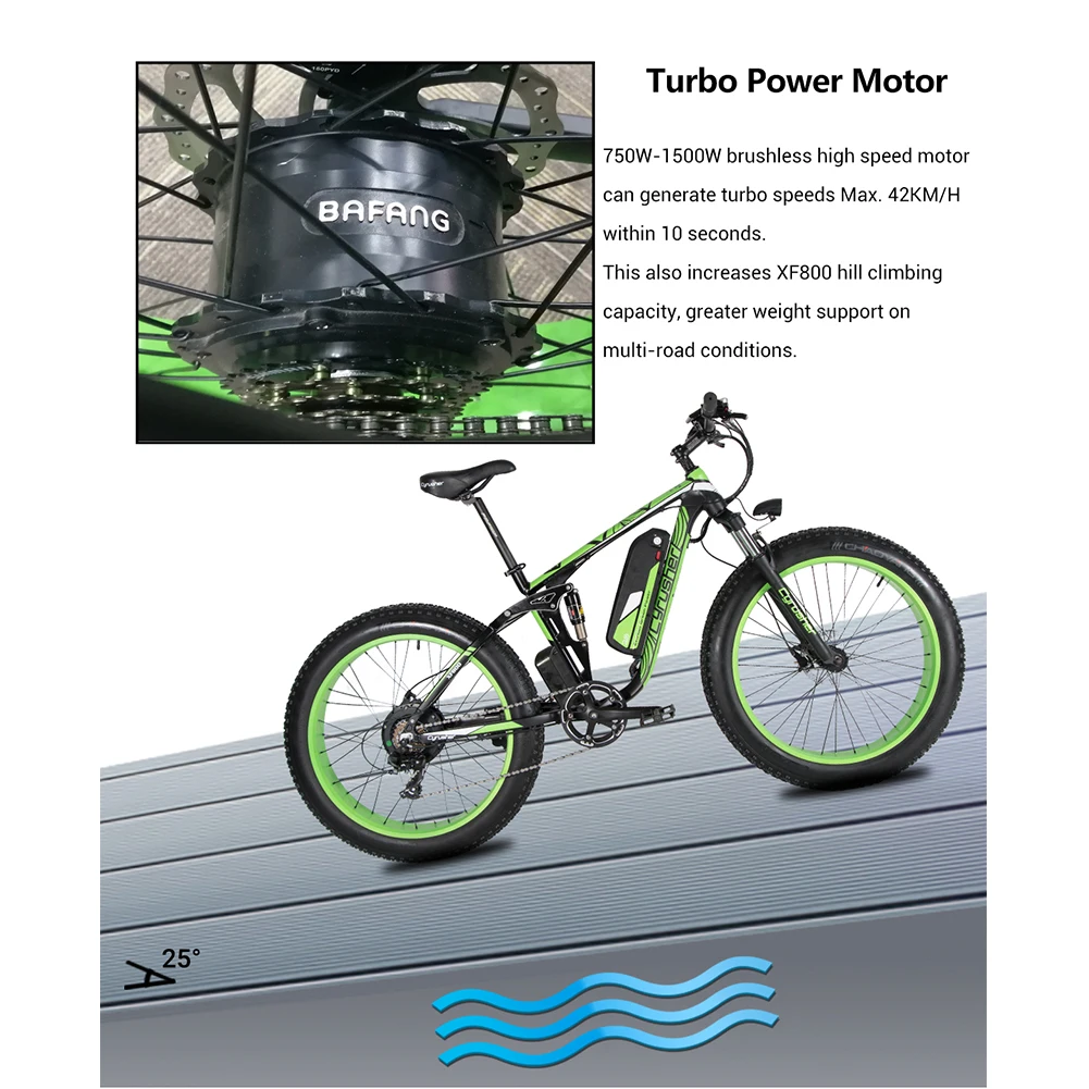 Cyrusher, обновленная XF800, 750 Вт, 48 В, электрический велосипед, полная подвеска, рама, 7 скоростей, расширенное колесо, дорожный велосипед, уличный умный спидометр, Ebike
