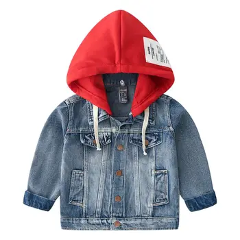 

Autumn Warm Coat Baby Boys Cute Cartoon Print Comfort Slim Cotton Hooded Lapel Jacket Denim Tops