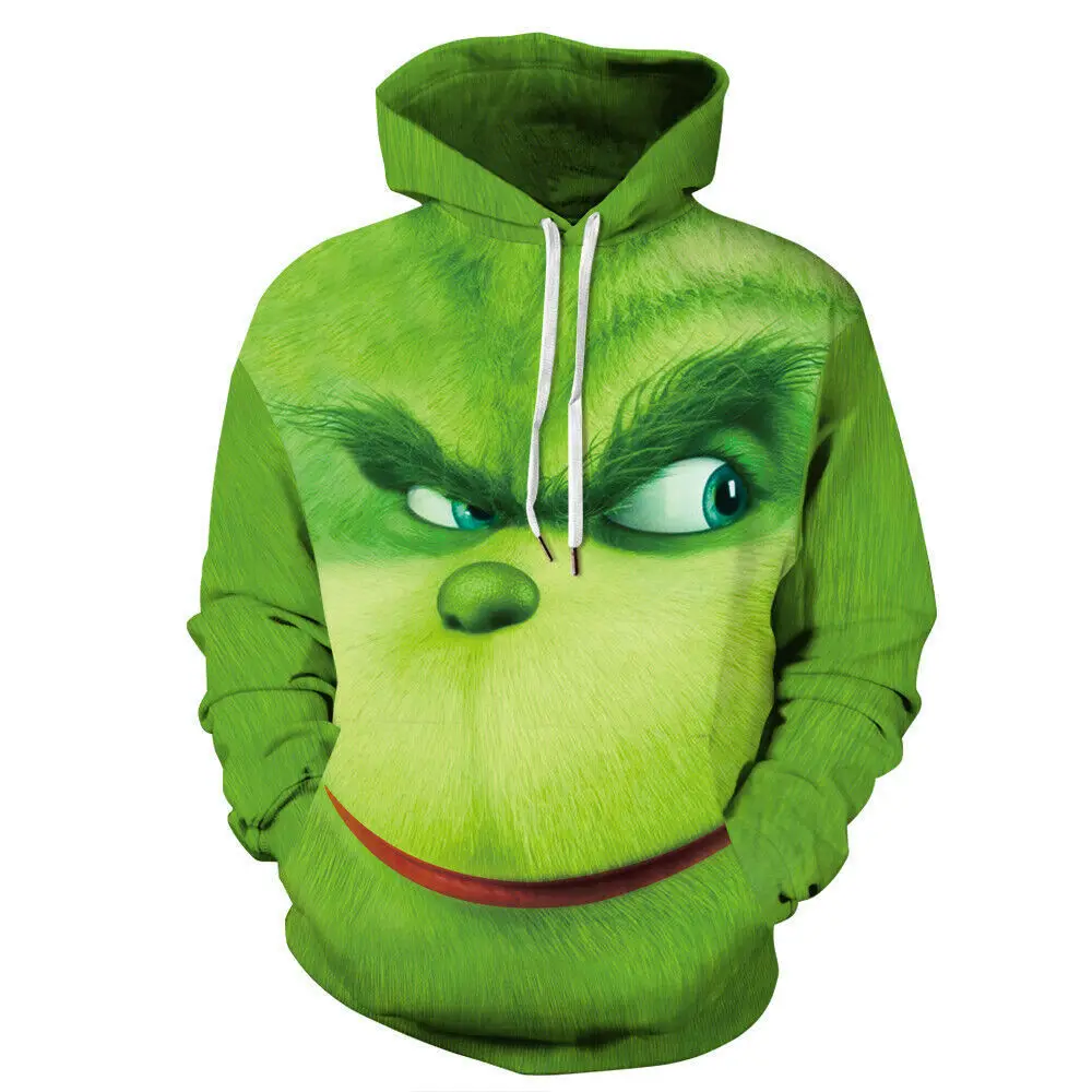 Рождественский свитер Grinch, толстовки с капюшоном для взрослых, мультяшный 3D принт, толстовки на молнии для мужчин и женщин, пуловеры, костюм гринча, Рождественская одежда - Цвет: 2