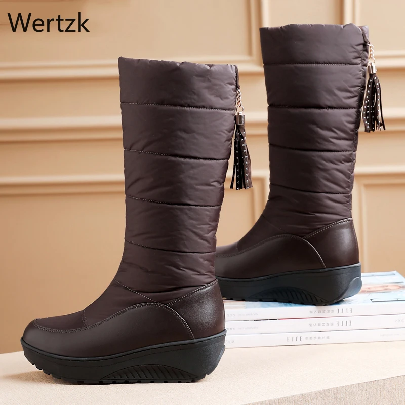 

New Fashion 2019 Fur Female Warm Snow Boots Mid-Calf Slip-On Women Boots Fringe Winter Waterproof Platform Shoes Botas MujerA405