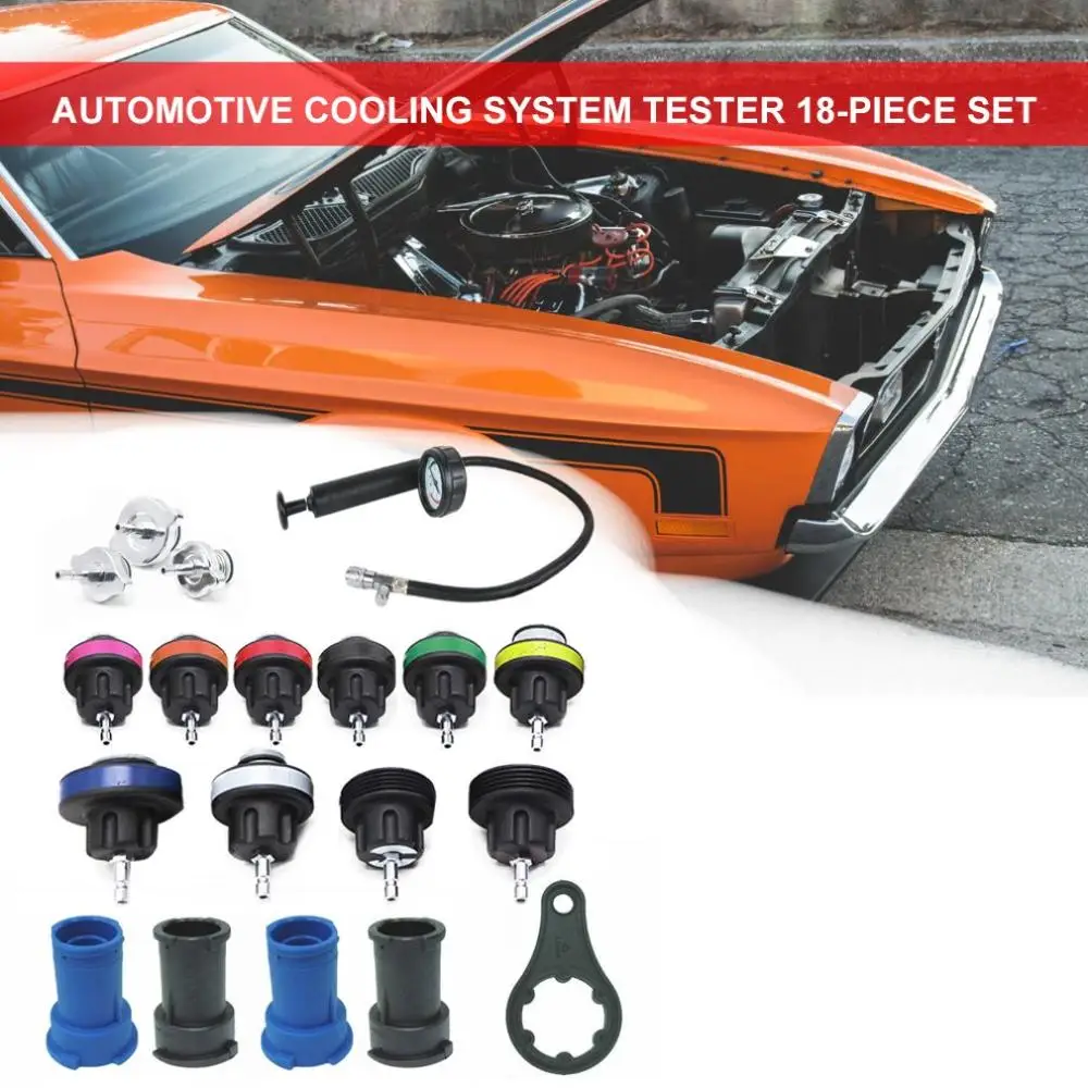 

18 Pcs Radiator Pressure Tester Tool Kit Cooling System Testing Tool Vacuum Vehicle Universal Cooler Leak Tester
