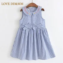 Любовь DD& мм платья для девочек детская одежда с буквенным принтом для девочек, с бантом, для куклы воротник с вертикальными полосами, обхват талии морским принтом платье без рукавов