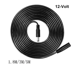 Câble d'alimentation mâle femelle noir classique, 1.8M 3M 5M, rallonge cc 5.5mm x 2.1mm, pour caméra CCTV, appareil électroménager 