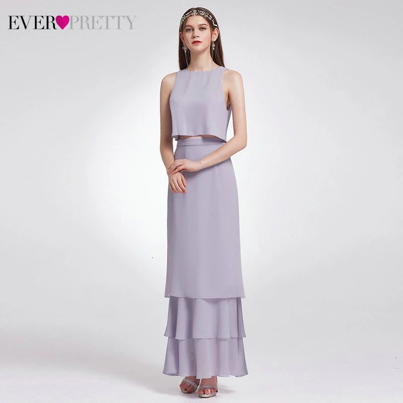 Элегантное платье подружки невесты из двух частей Ever Pretty; простое шифоновое платье с круглым вырезом и оборками для свадебной вечеринки; Sukienki; EP07173