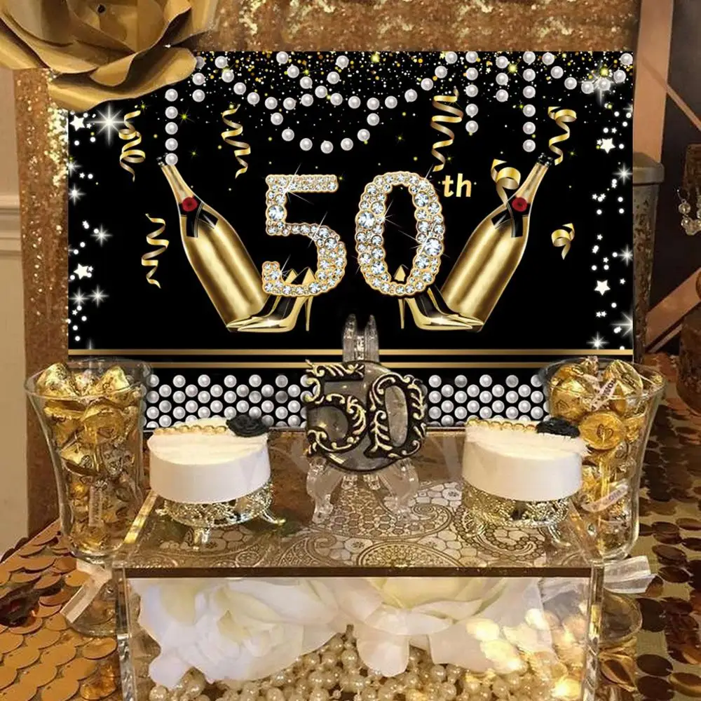 Huiran 30 40 50 черный золотой фон для дня рождения настенные украшения на день рождения вечерние фотообои 30th 40th 50th юбилей Вечерние Декорации
