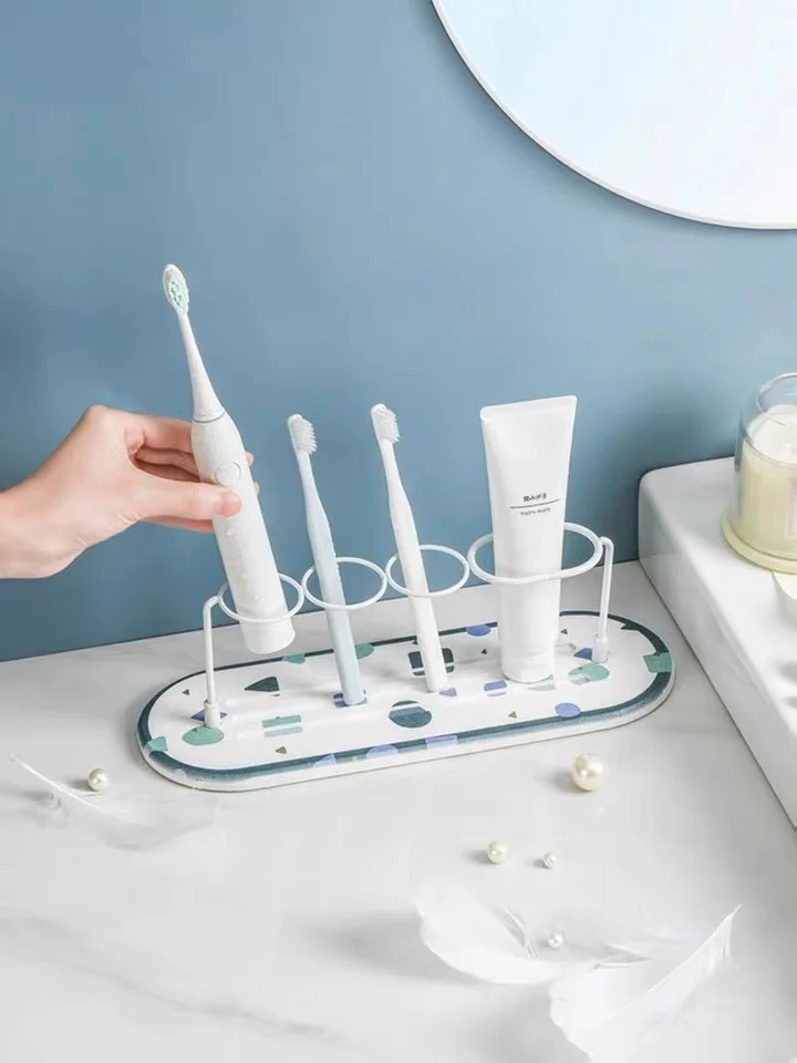 Nordic Diatom mud Iron Toothbrush Holder Storage Rack with Tray Home Storage Accessories Bathroom Tool For Electric Toothbrushes