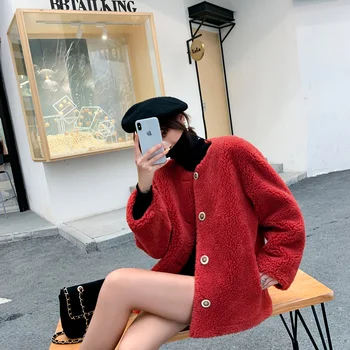 

adohon 2019 Women Coat Casual outerwear winter clothing Ladies fashion warm woolen O-neck Jackets female elegant Single Breasted