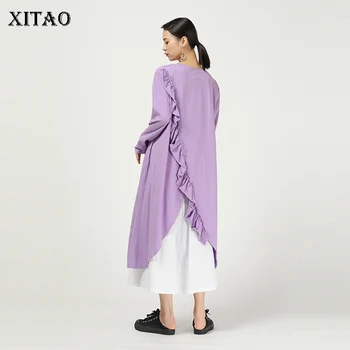 

XITAO Early Spring New Irregular Ruffle T Shirt Women Plus Size Tee Long Sleeve T shirt Fashion Long Tops Streetwear DMY2526