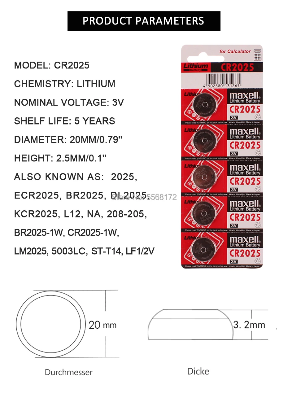 Оригинальный бренд для maxell 2pc cr2025 ECR2025 BR2025 DL2025 KCR2025 LM2025 3v кнопочный аккумулятор