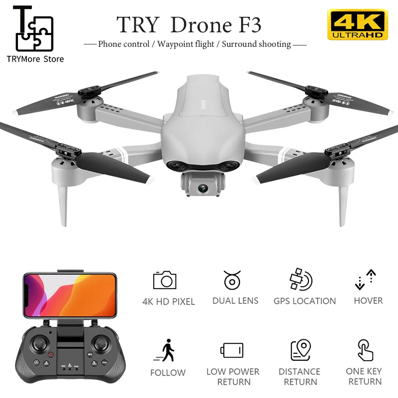 Дрон F3 с Gps 4k 5g Wi Fi Видео Fpv Квадрокоптер voyage 25 минут Радиоуправляемый 500 м Hd
