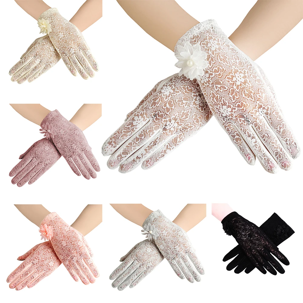 

Women's Elegant Lace Gloves Wrist Sun Protection Driving Gloves for Summer Touch Screen Anti-Slip Fabric