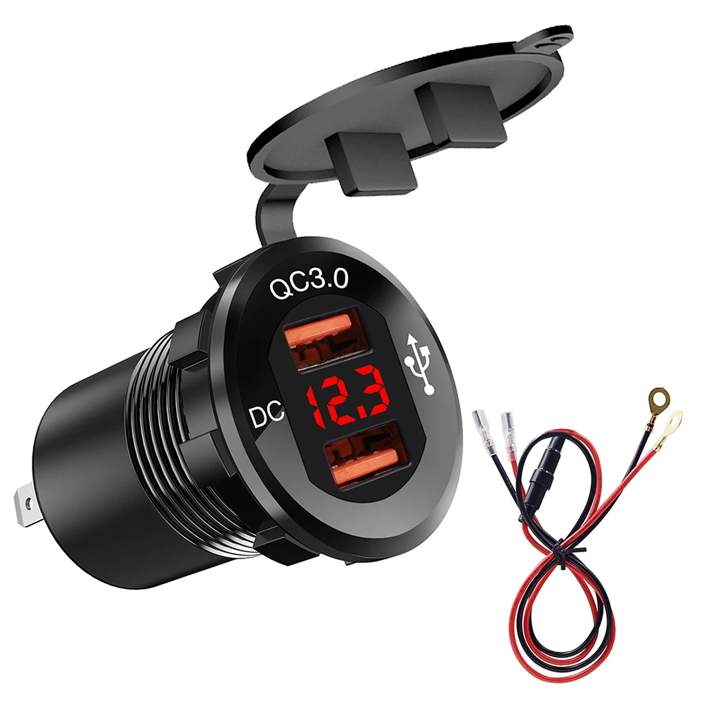 12 V-24 V Автомобиль Мотоцикл Dual USB Зарядное устройство для мобильных телефонов и планшетов с двумя QC3.0 быстрой зарядки гнездо адаптера с цифровым Дисплей