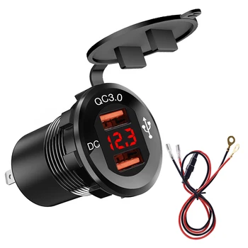 

12V-24V Car Motorcycle Dual USB Charger Mobile Phone Tablet Dual QC3.0 Quick Charging Socket Adapter with Digital Display