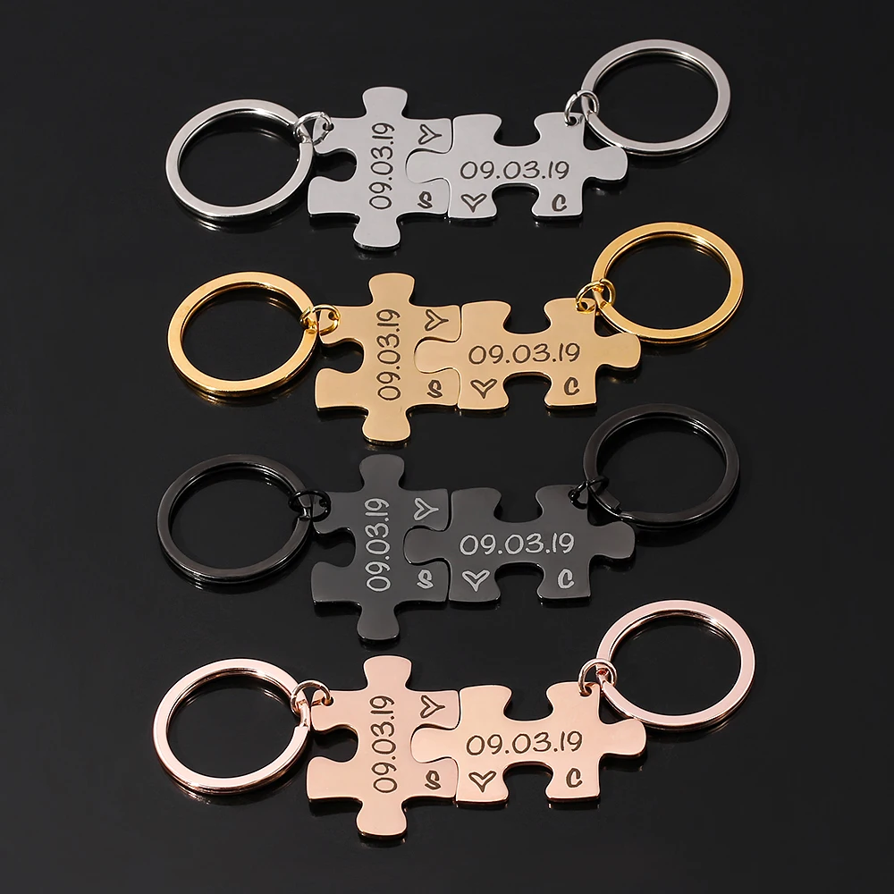 2 шт. индивидуальные Брелоки-головоломки для пар гравировка даты две инициалы